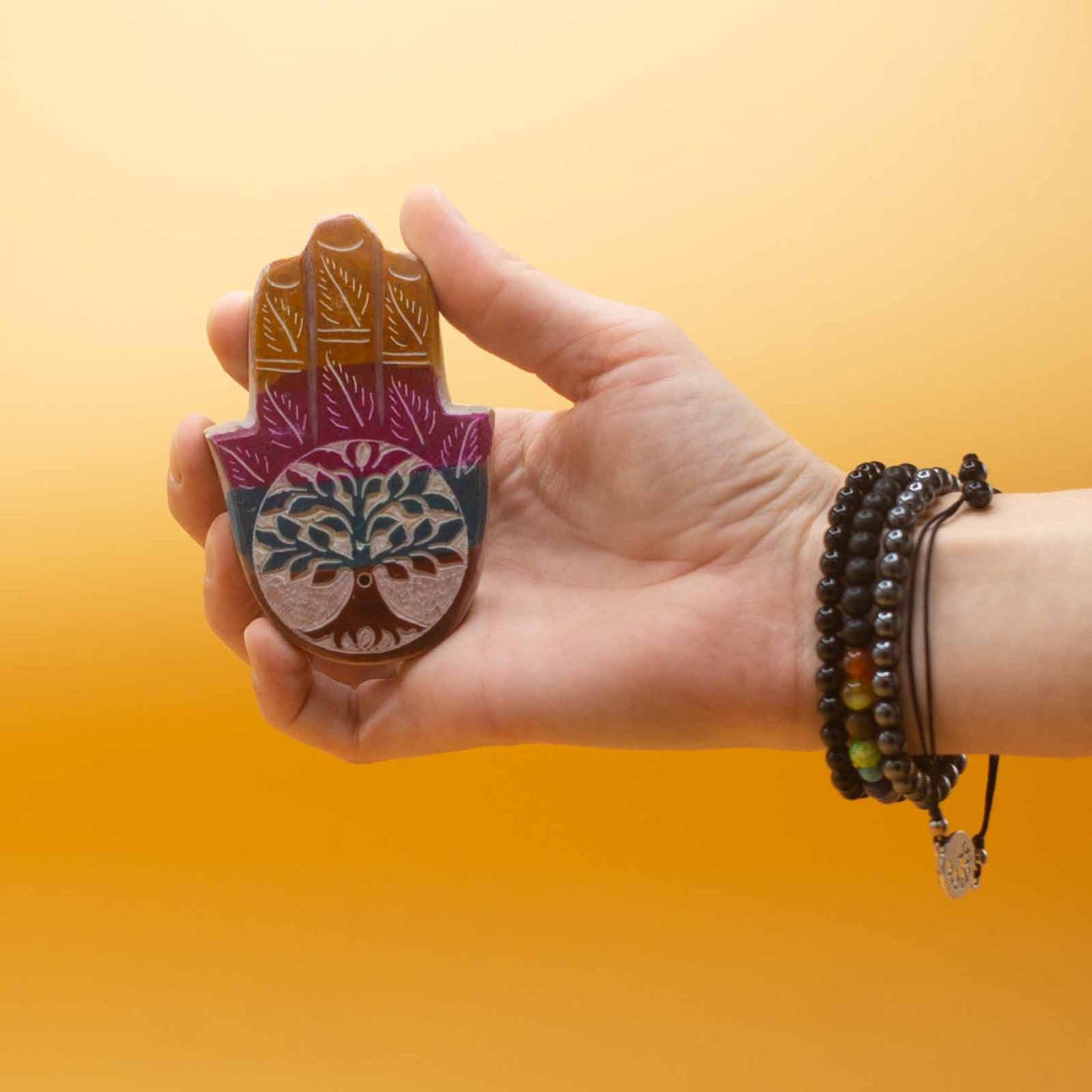 Speckstein Hamsa Räucherstäbchenhalter 9x6cm - Baum des Lebens