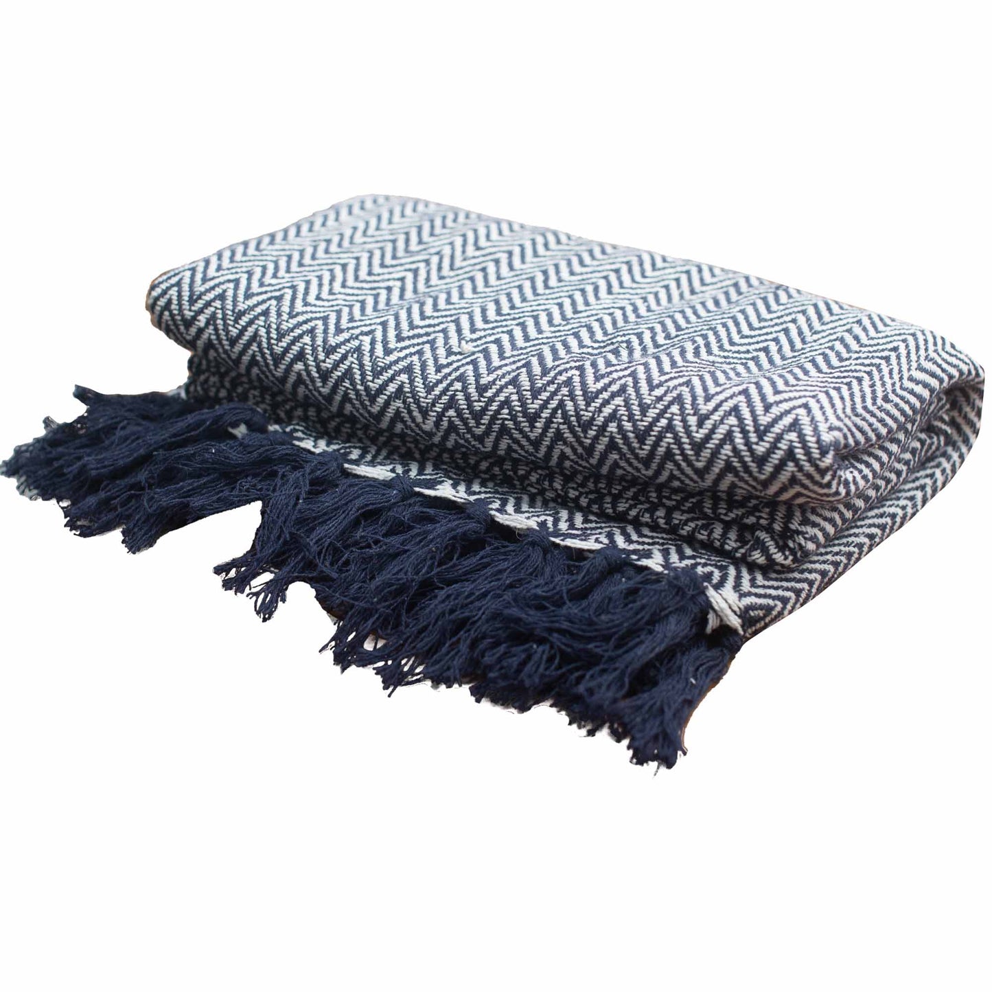 Couvertures Boho Comfort - 125x150cm - Zigzag bleu marine