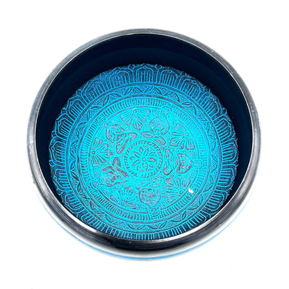 Tibetische Klangschale Earth Powder - Fünf Buddhas Mantra Blau - 16 cm