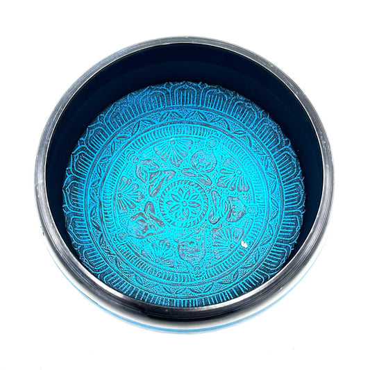 Tibetische Klangschale Earth Powder - Fünf Buddhas Mantra Blau - 16 cm