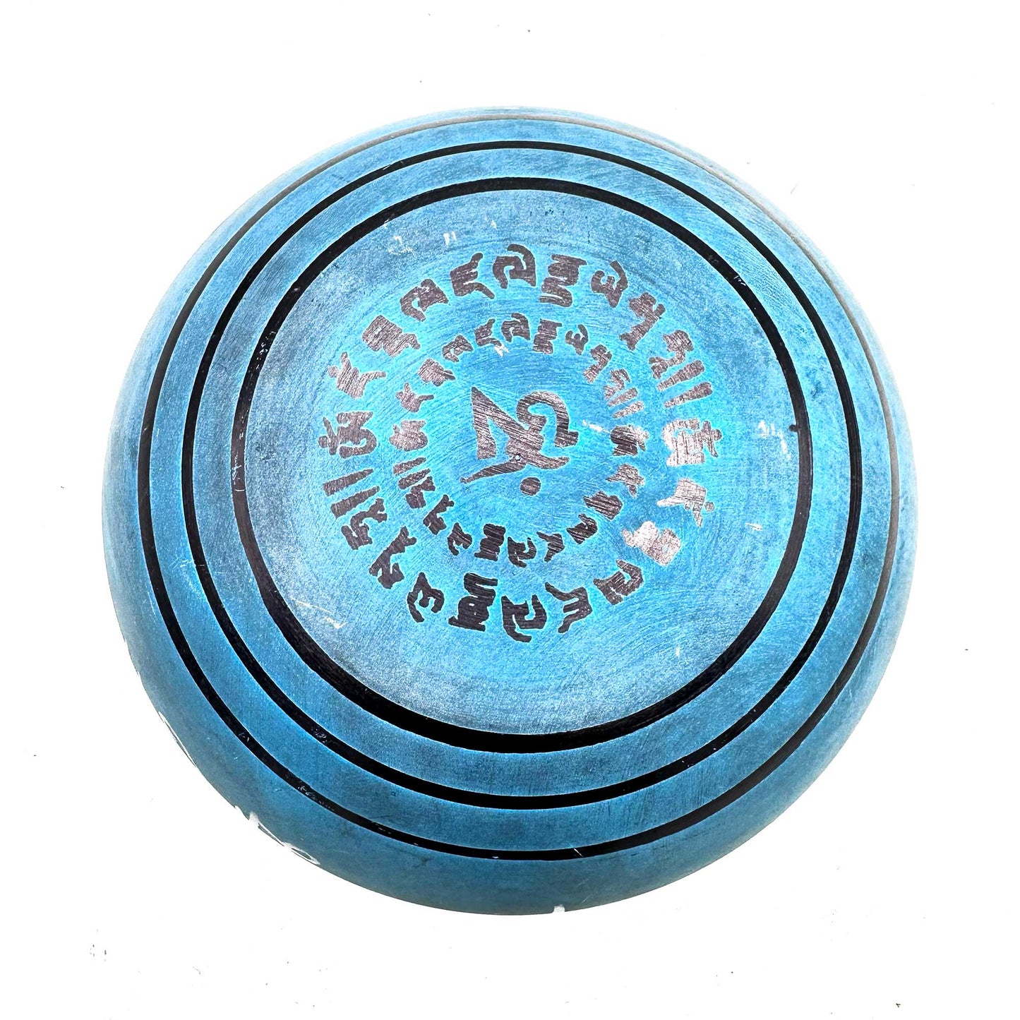Tibetische Klangschale Earth Powder - Fünf Buddhas Mantra Blau - 16 cm