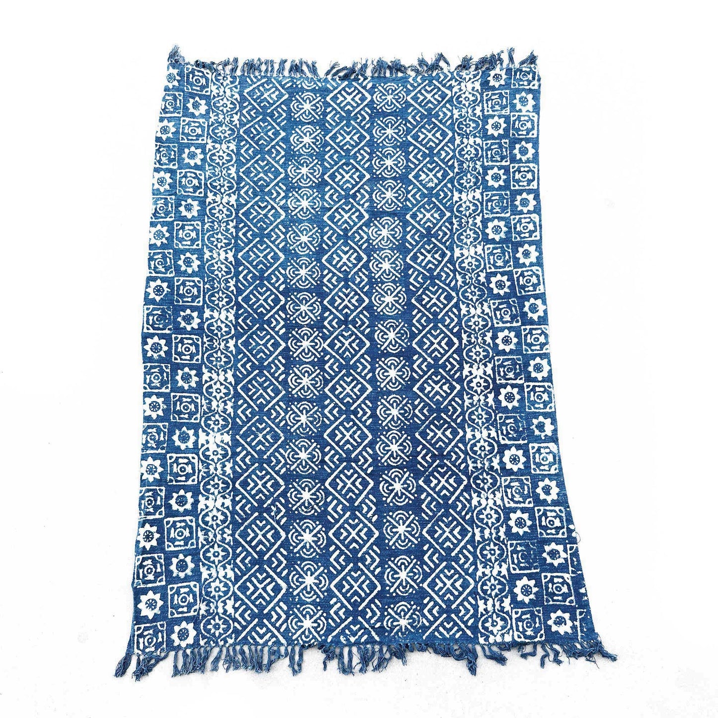 Couverture indigo faite main - 170 x 120 cm - Rayures Desi