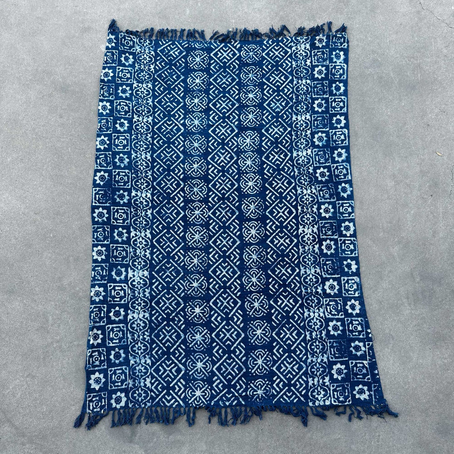Couverture indigo faite main - 170 x 120 cm - Rayures Desi