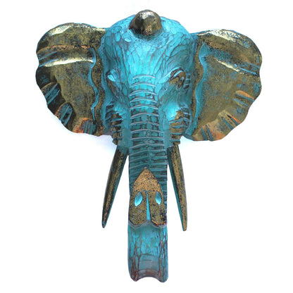 Cabeza Grande de Elefante - Oro y Turquesa