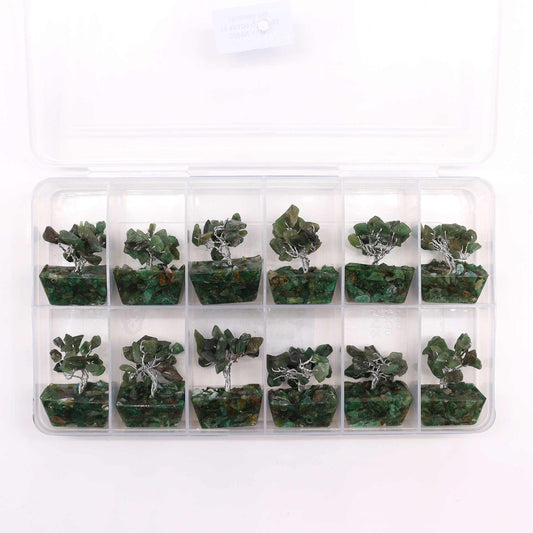 Mini-Edelsteinbaum auf Orgonitbasis – Grüner Aventurin (15 Steine)