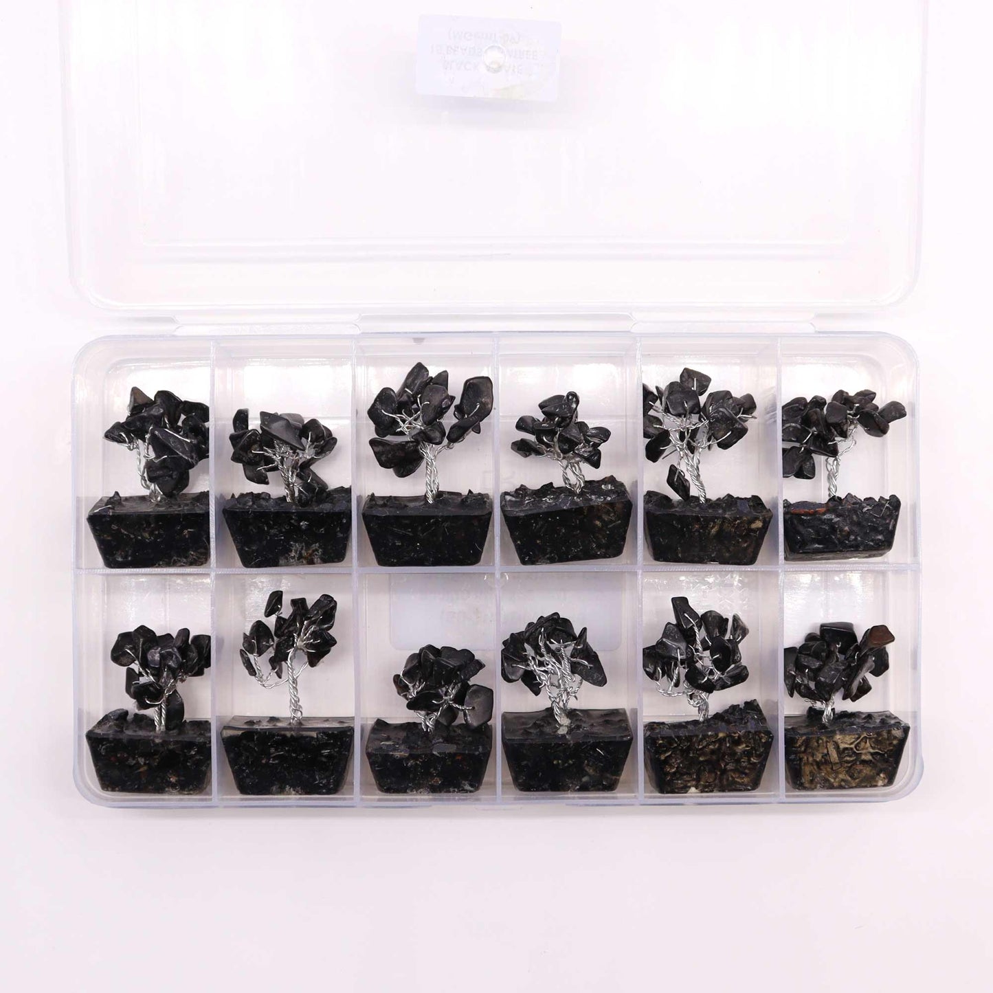 Mini-Edelsteinbaum auf Orgonitbasis – Schwarzer Achat (15 Steine)