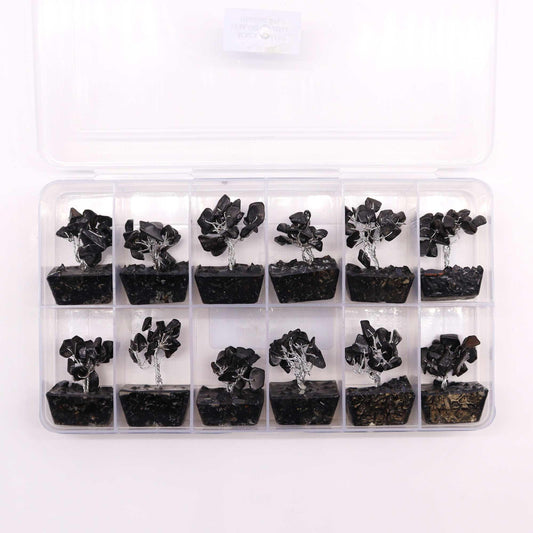 Mini-Edelsteinbaum auf Orgonitbasis – Schwarzer Achat (15 Steine)