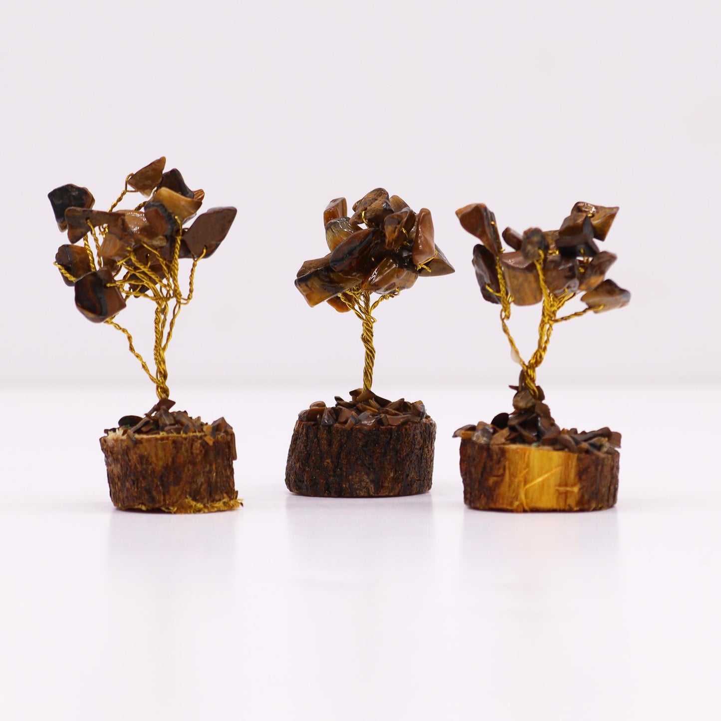 Mini-Edelsteinbaum auf Holzsockel - Tigerauge (15 Steine)