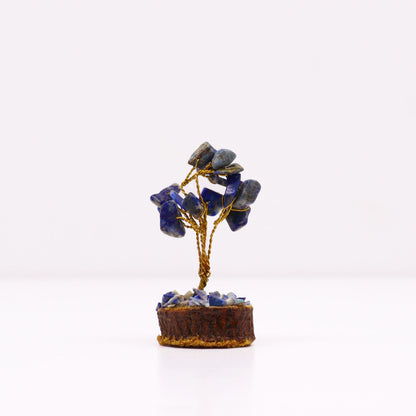 Mini árbol de piedras preciosas sobre base de madera - Sodalita (15 piedras)
