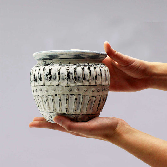 Griechischer Ton-Pflanztopf – Cremefarben, 12 cm