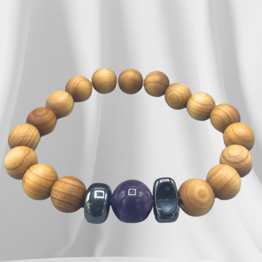 Zedernarmband - Drittes Auge Chakra - Amethyst