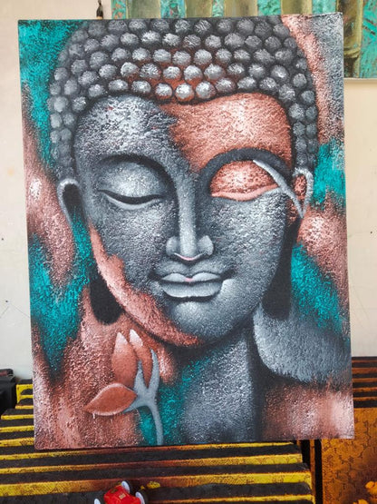 Pintura de Buda - Flor de plata y oro rosa