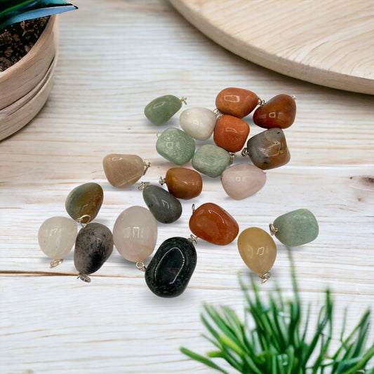 20 x 20x Colgantes Mixtos de Cristal Plateado y Piedras Talladas