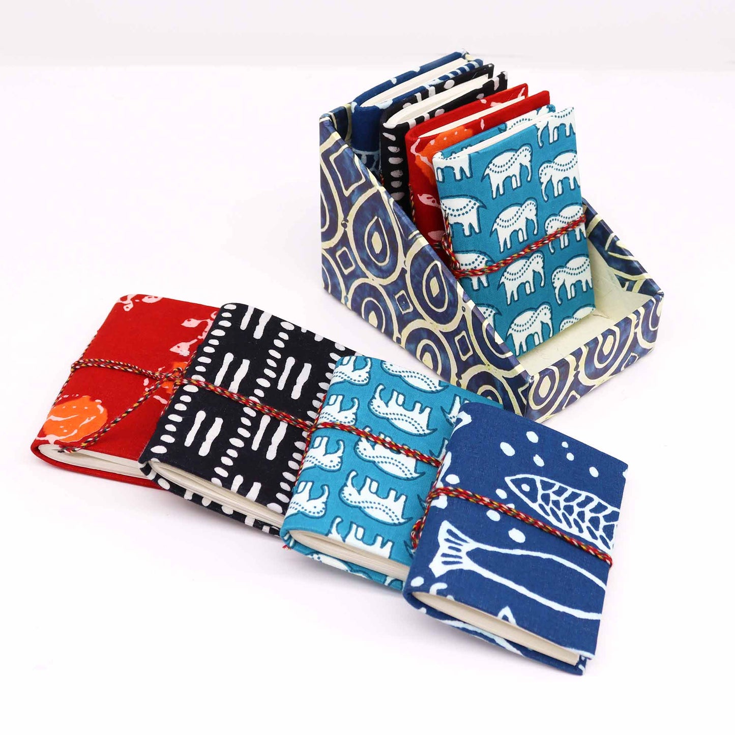 8 x Block Print Cuadernos de algodón encuadernados 7x10cm (display pack)