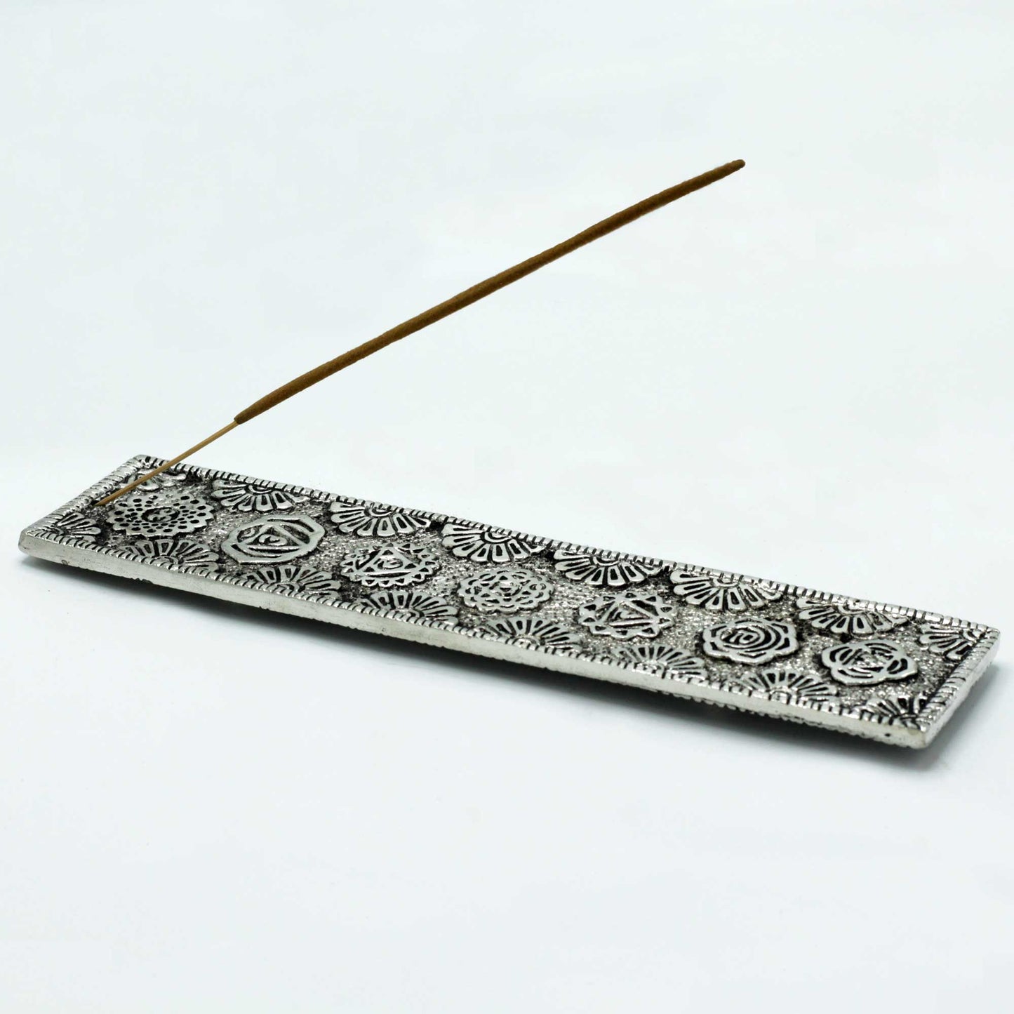 Langer Chakra-Räucherstäbchenhalter, poliertes Aluminium, 23 cm