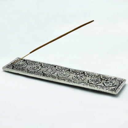 Langer Chakra-Räucherstäbchenhalter, poliertes Aluminium, 23 cm