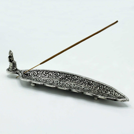Langer Räucherstäbchenhalter Buddha Poliertes Aluminium 23cm