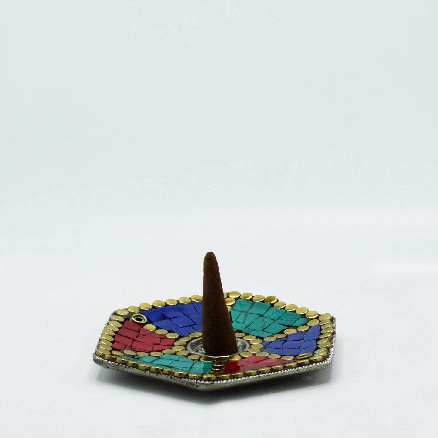 Plato Hexagonal Decoración Tibetana Portaincienso Cono y Varilla