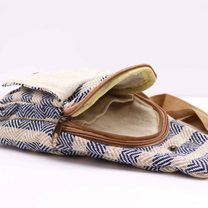 Bolso Bandolera de Algodon Natural - Marron Claro y Azul Marino