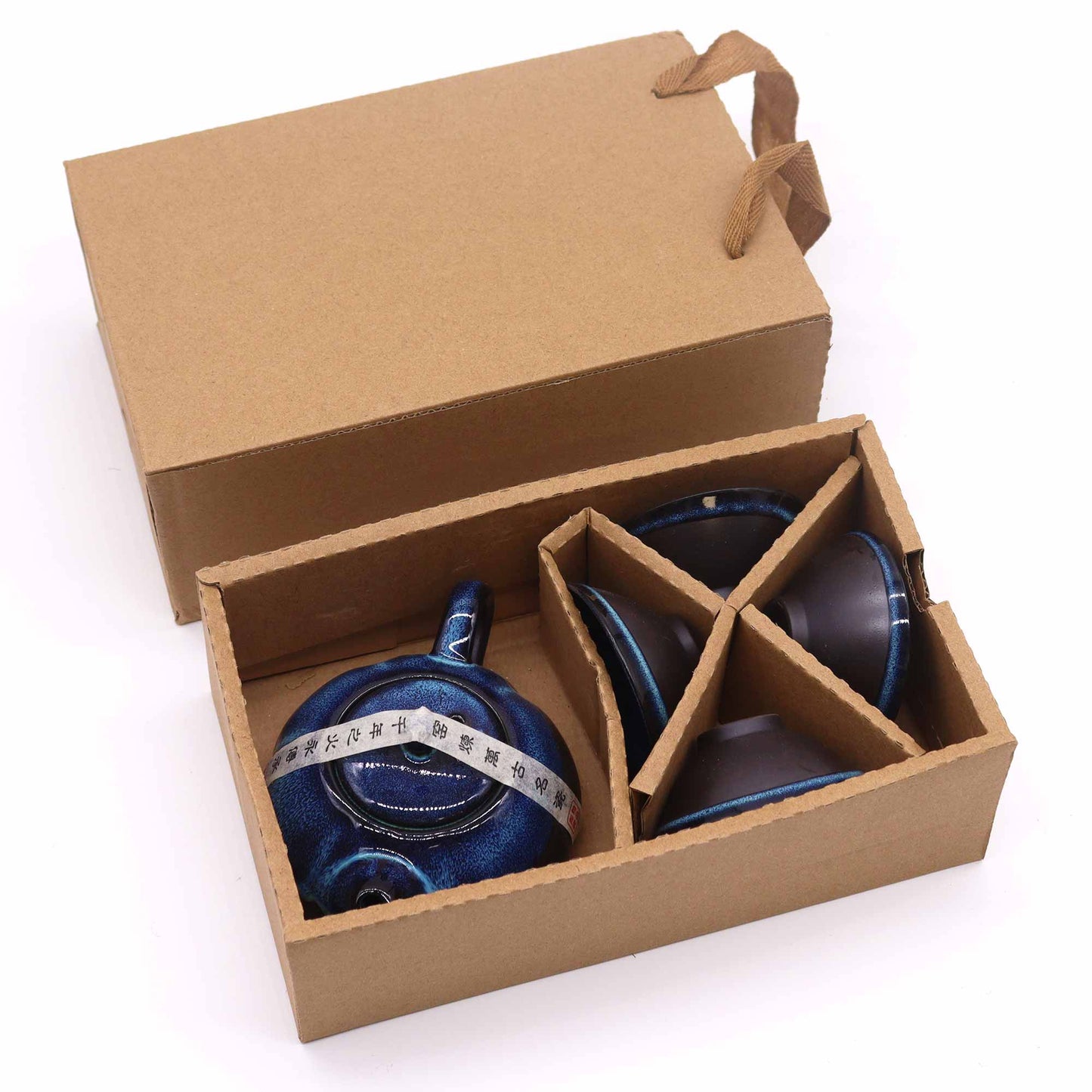 Service à thé - Tons bleus - Théière et quatre tasses