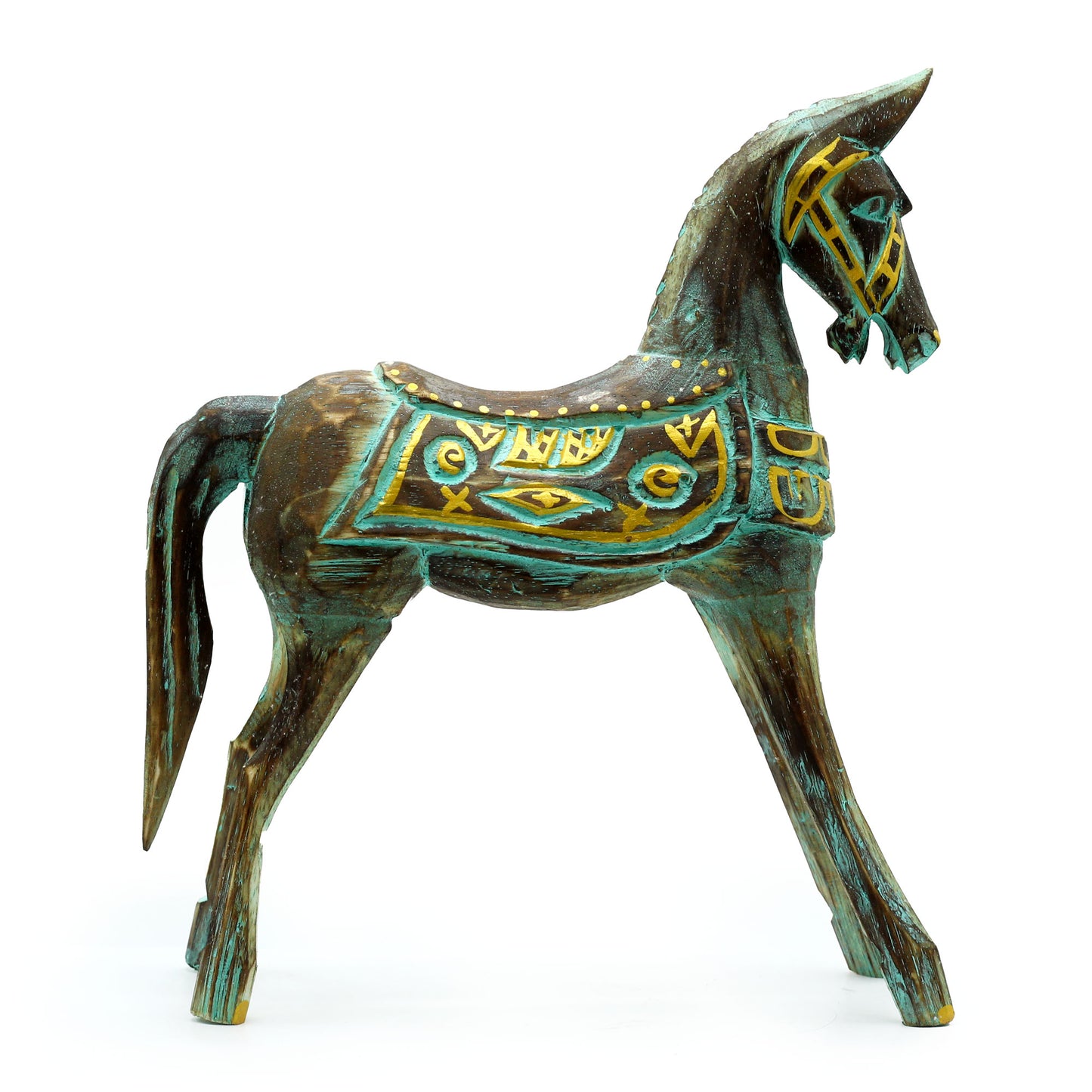 Großes Pferd in Gold und Türkis 32 cm