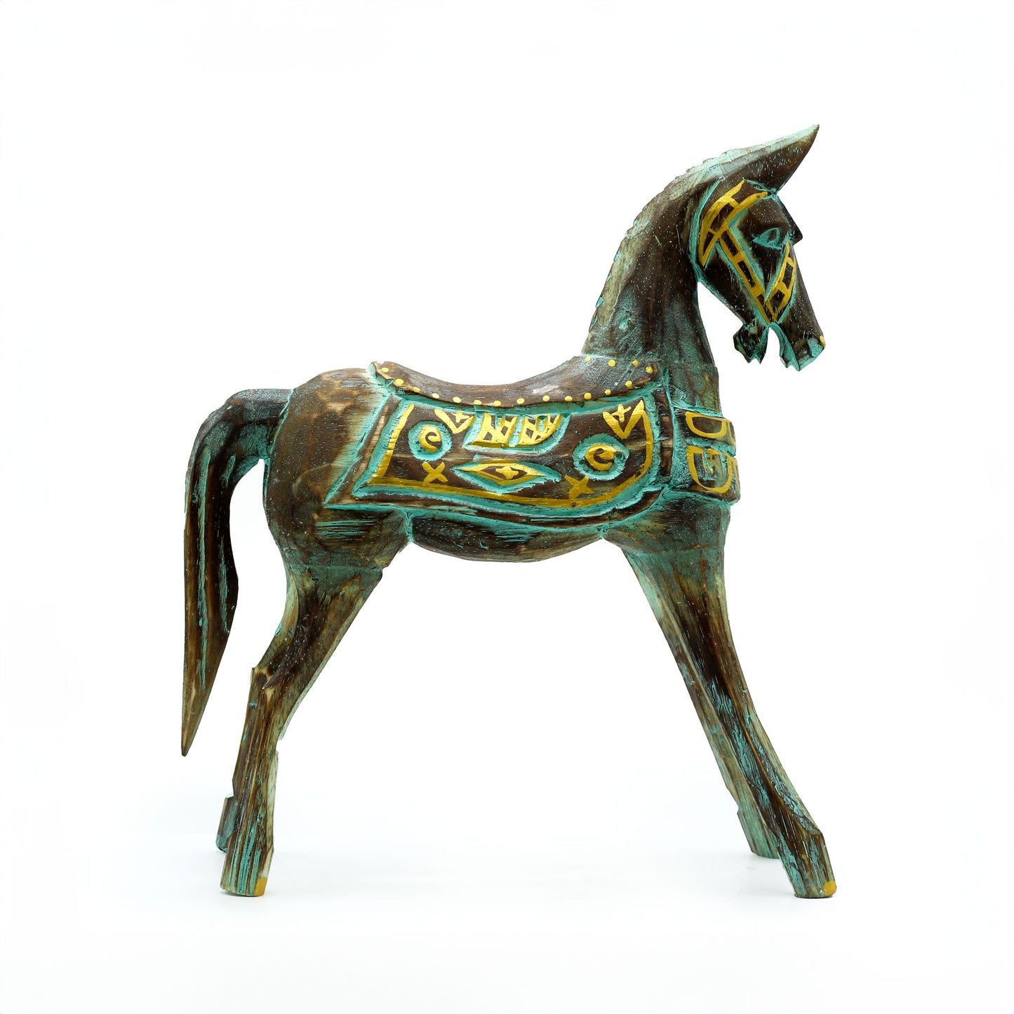 Cheval moyen or et turquoise 25 cm