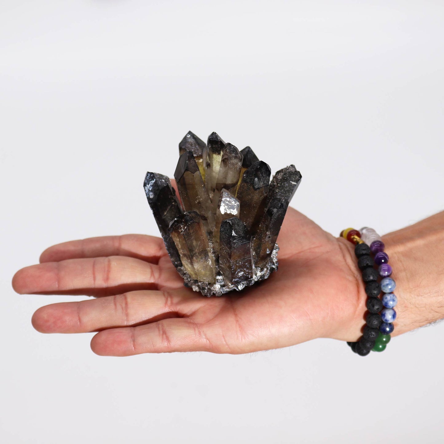 Handgefertigter natürlicher Quarzcluster – Rauchiger Phantomquarz (ca. 250–300 g, 8 cm)