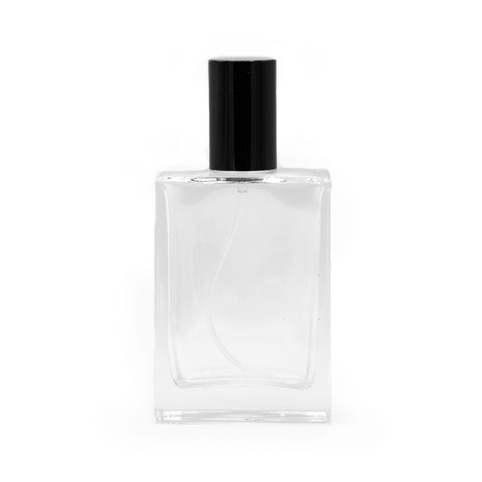 50 ml dicke quadratische Flasche, schwarzes Spray und Kappe