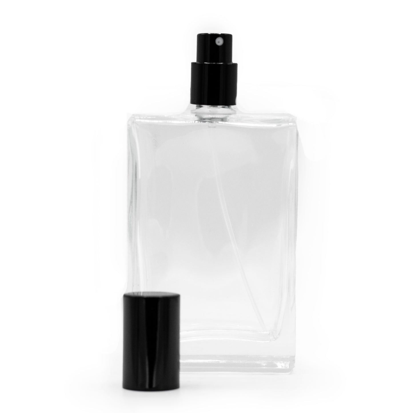 100 ml dicke quadratische Flasche, schwarzes Spray und Kappe