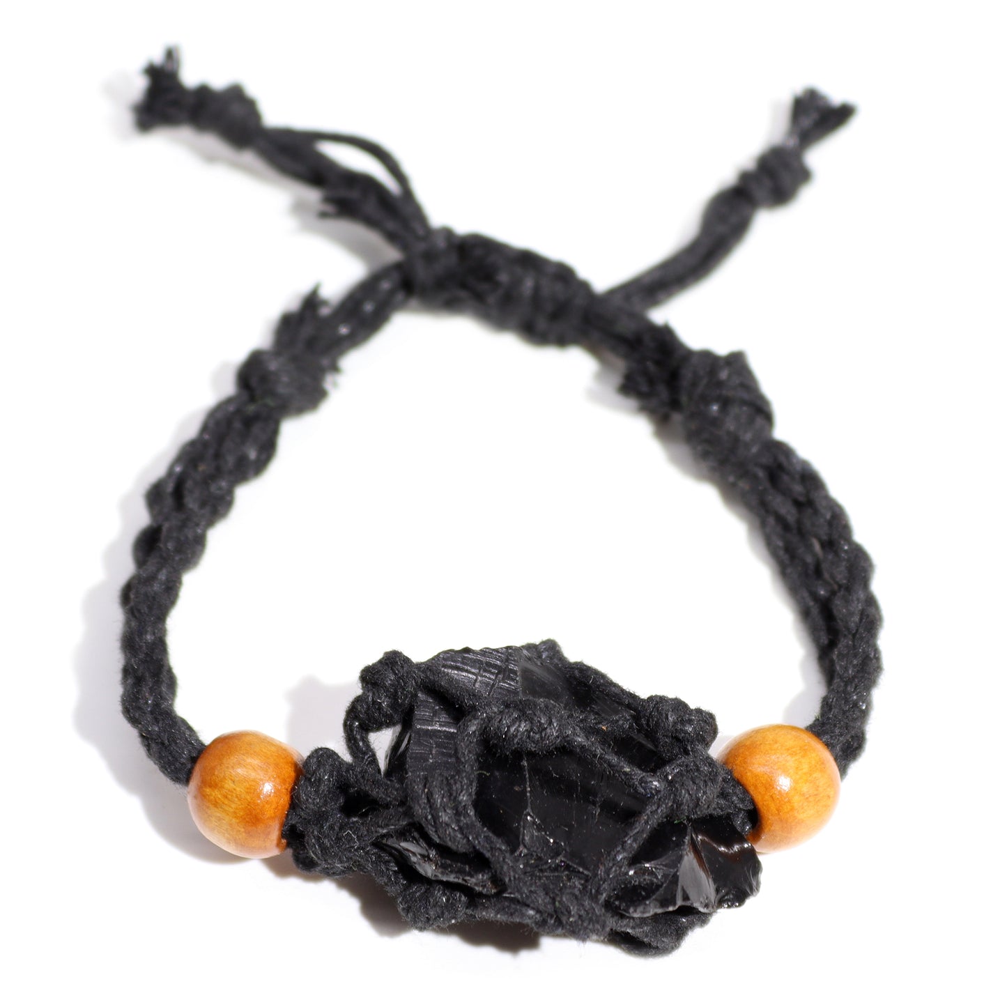 Makramee Edelsteinarmband 20-28cm - Schwarz