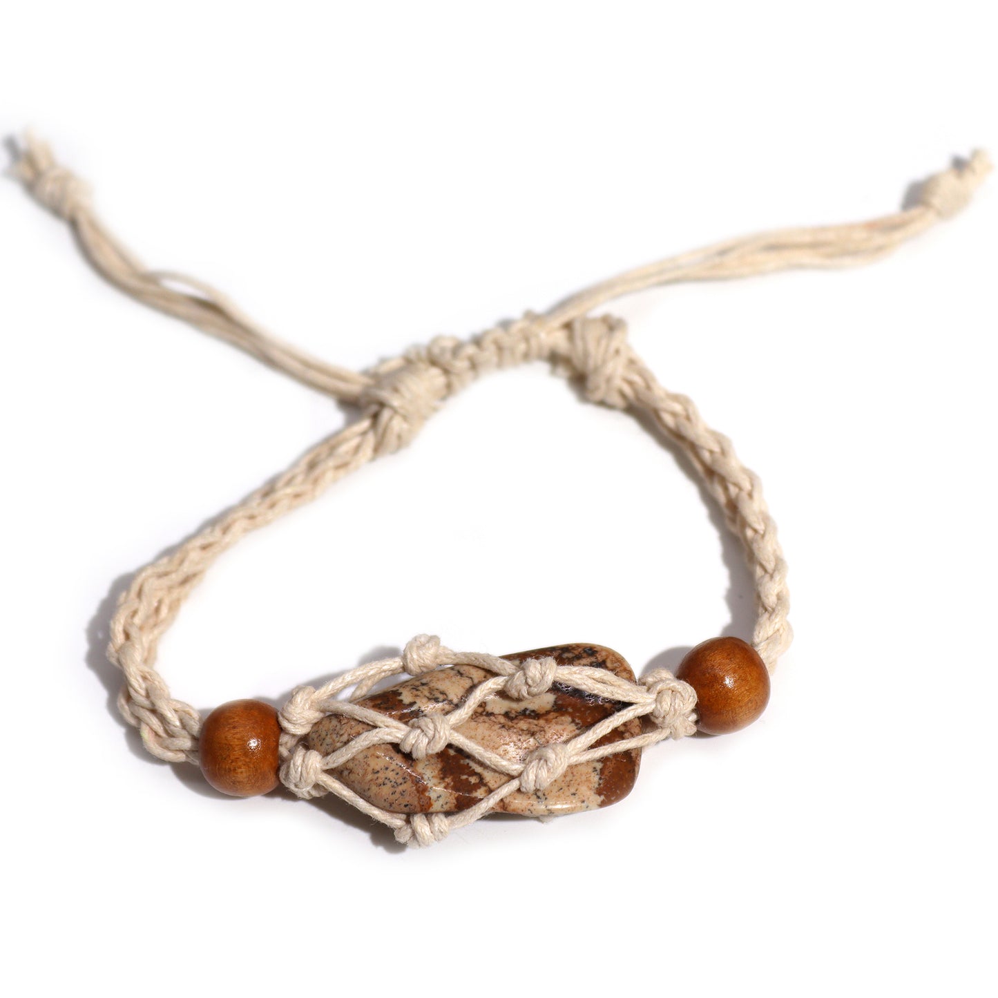 Makramee Edelsteinarmband 20-28cm - Natur