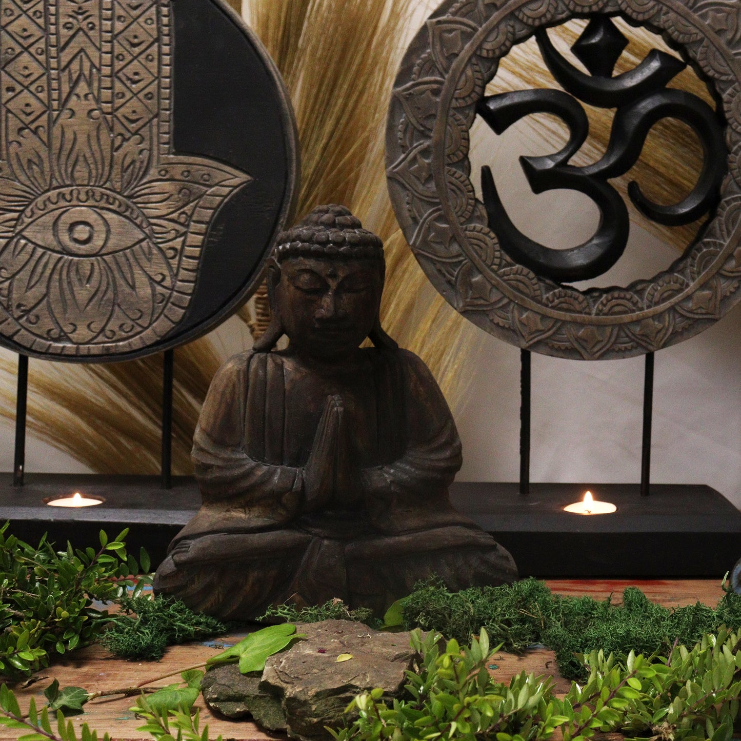 Ensemble Bouddha Feng Shui - Om - Gris et Noir