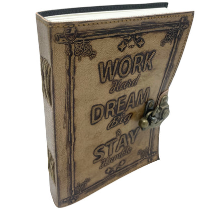 Diario de cuero - Trabajar y Soñar a lo Grande - 12,5x17,5cm