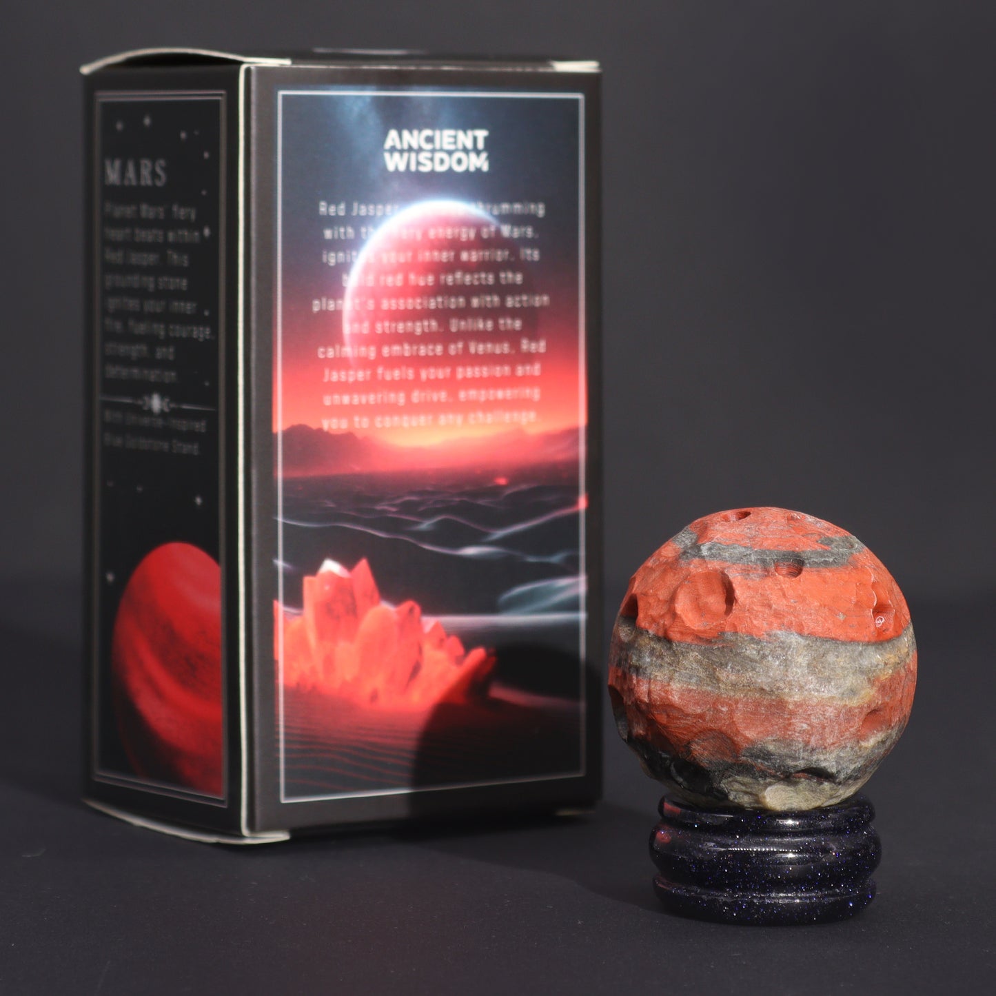 1x Roter Jaspis-Planet mit Solarständer (MARS) - 40mm