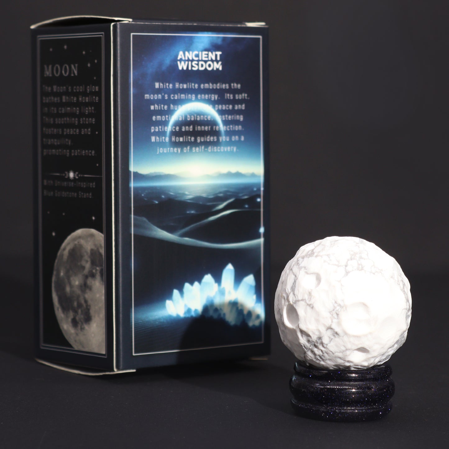 1x Planète en howlite blanche avec support solaire (LUA) - 40 mm