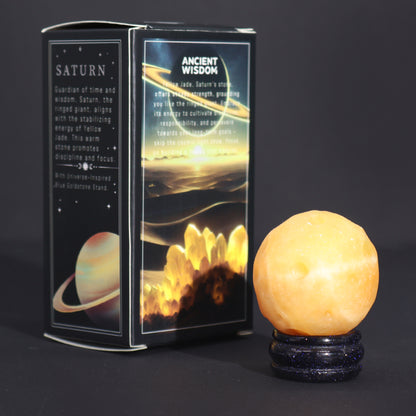 1x Planeta de Jade Amarillo con Soporte Solar (SATURNO) - 40mm