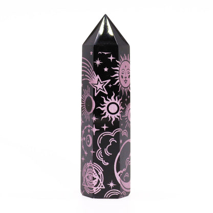 Pointes d'obsidienne noire (environ 60-70 g, 9 cm) - Histoire mystique - Rose
