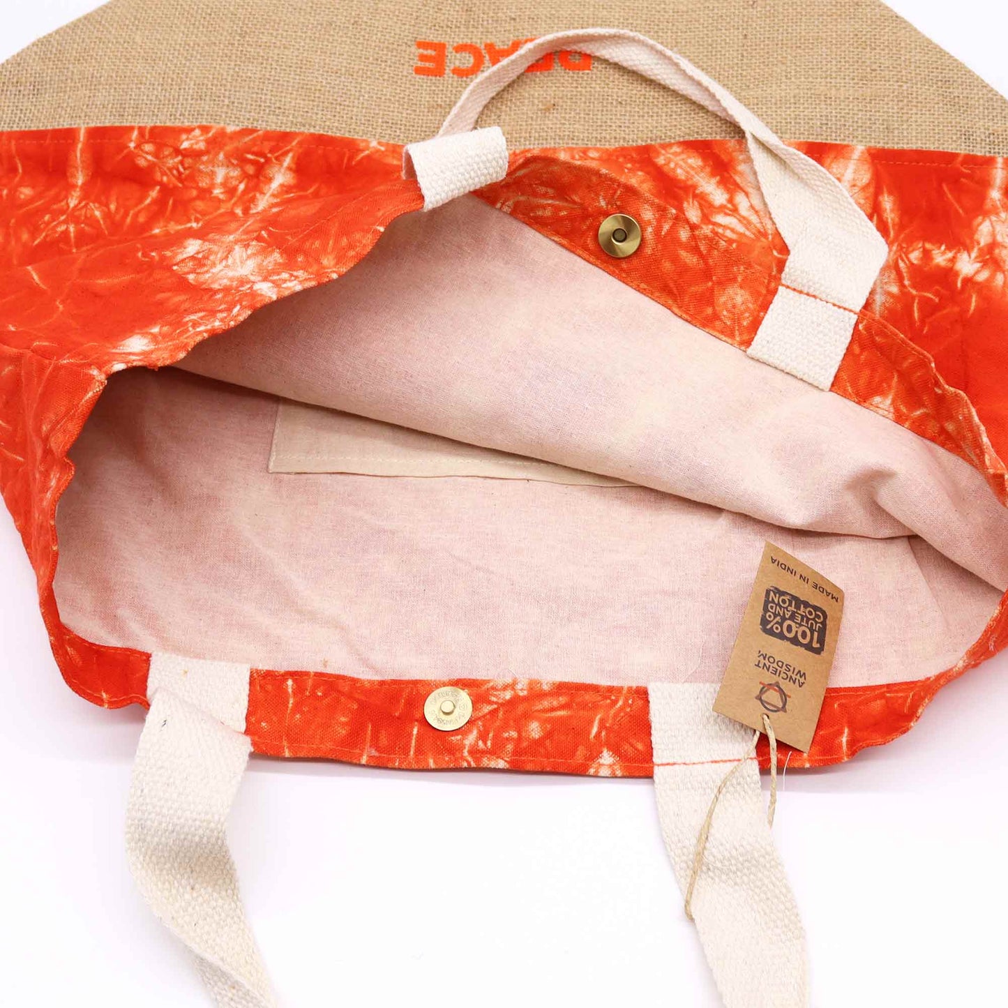 Naturtasche - Orange - Namasté Hand - Peace