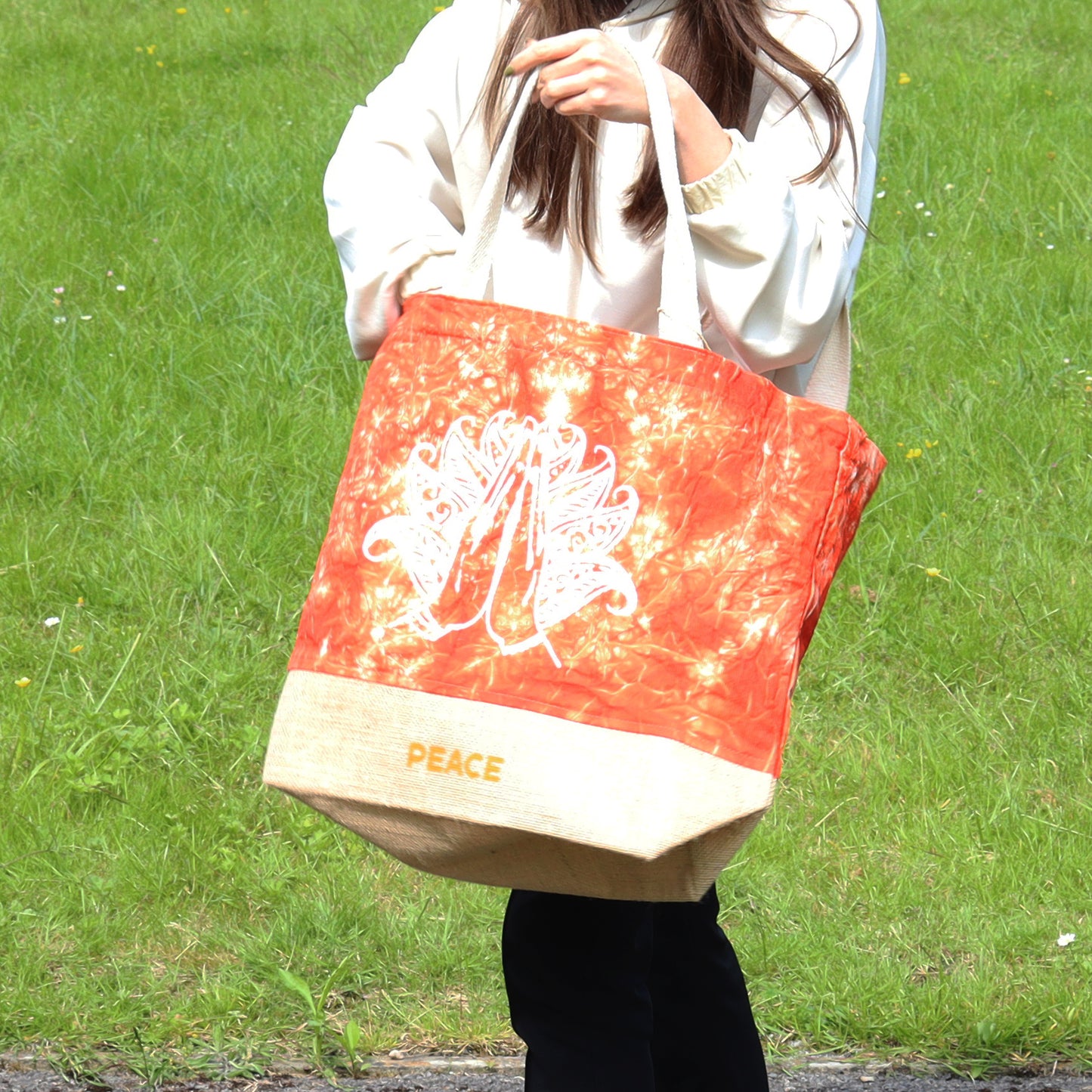 Naturtasche - Orange - Namasté Hand - Peace