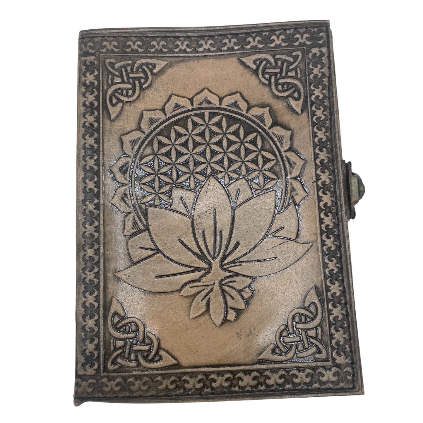 Esoterisches Mandala-Lotus-Notizbuch – Vintage mit genähtem Rand