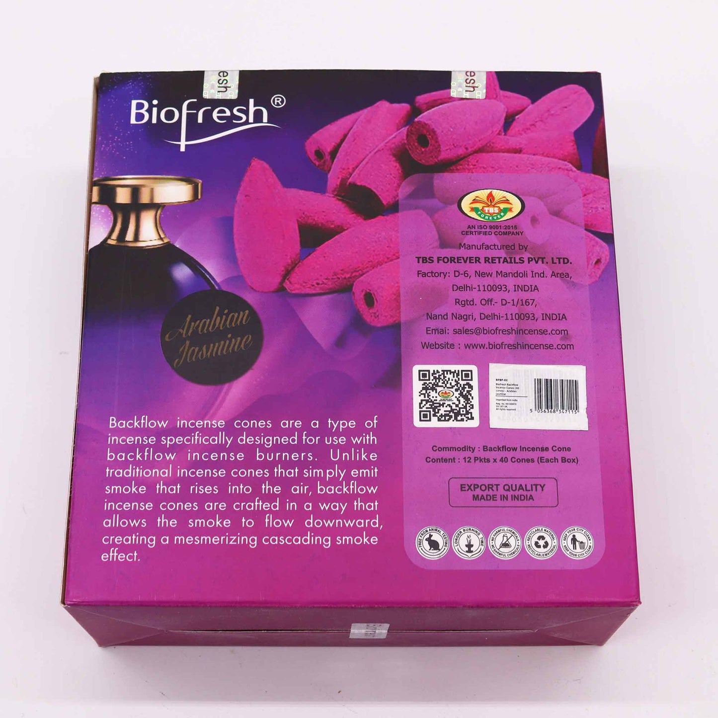 Biofresh Backflow Räucherkegel (40 Kegel) – Arabischer Jasmin