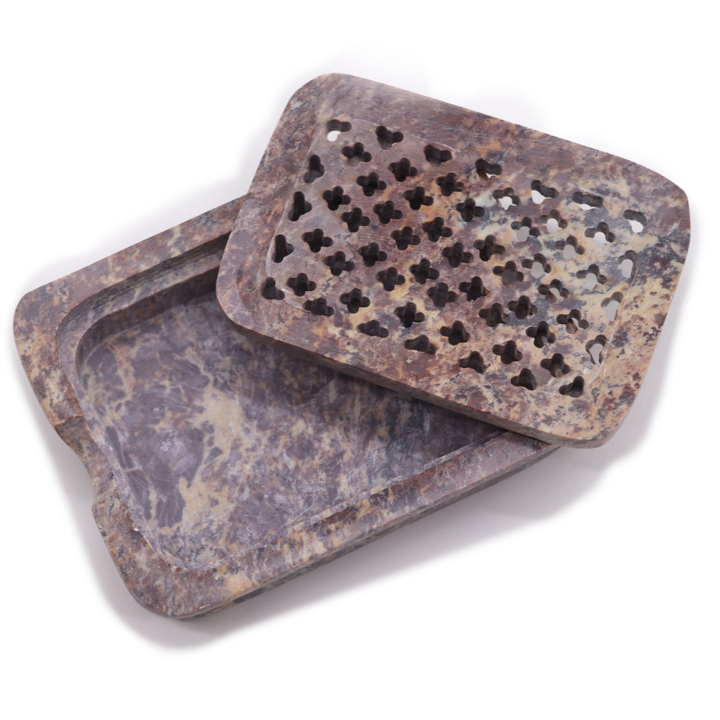 Seifenschale und Abtropffläche aus Speckstein 11x8cm - Klassisch Quadratisch