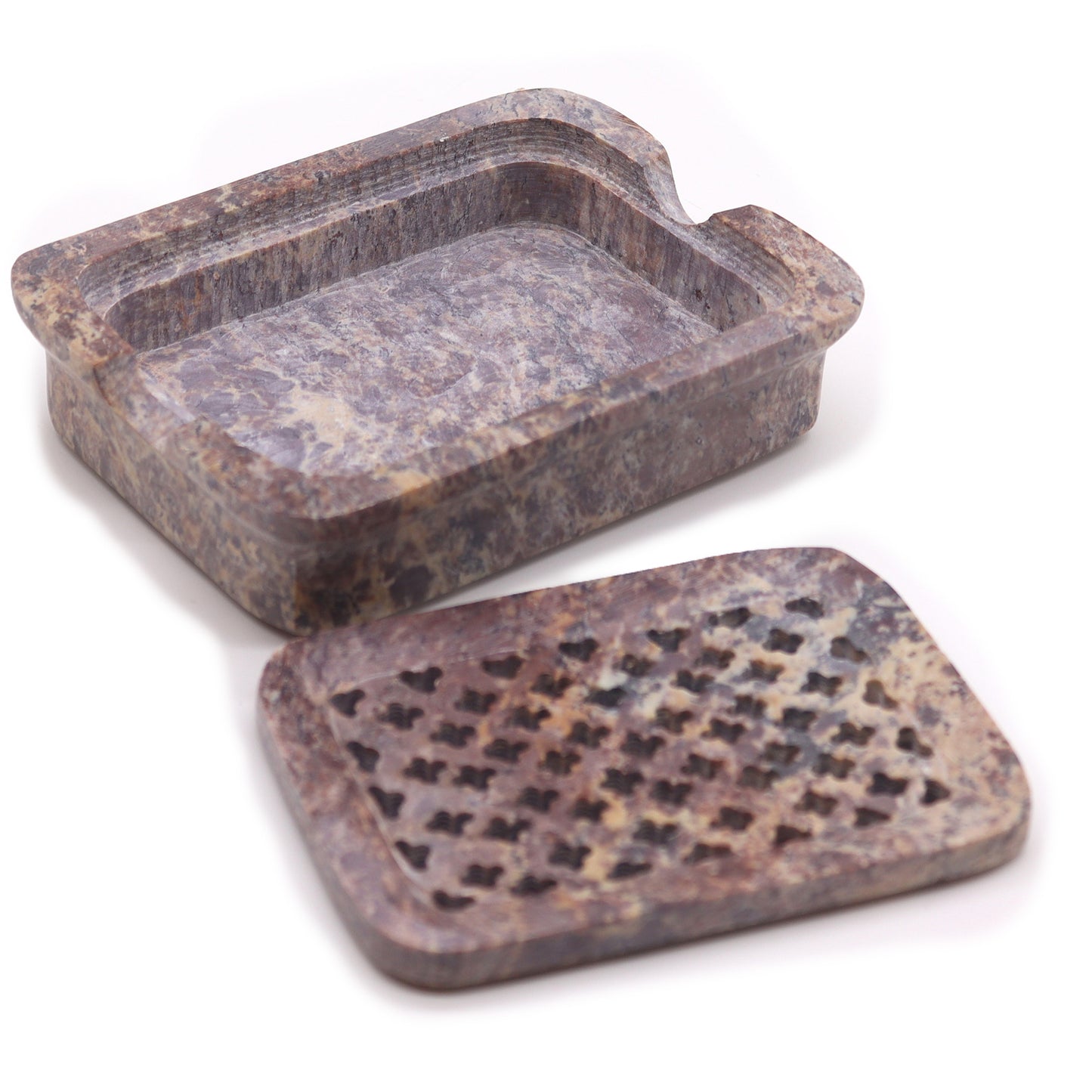 Seifenschale und Abtropffläche aus Speckstein 11x8cm - Klassisch Quadratisch