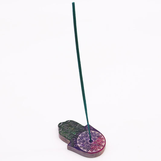 Speckstein Hamsa Räucherstäbchenhalter 9x6cm - Lotusblume