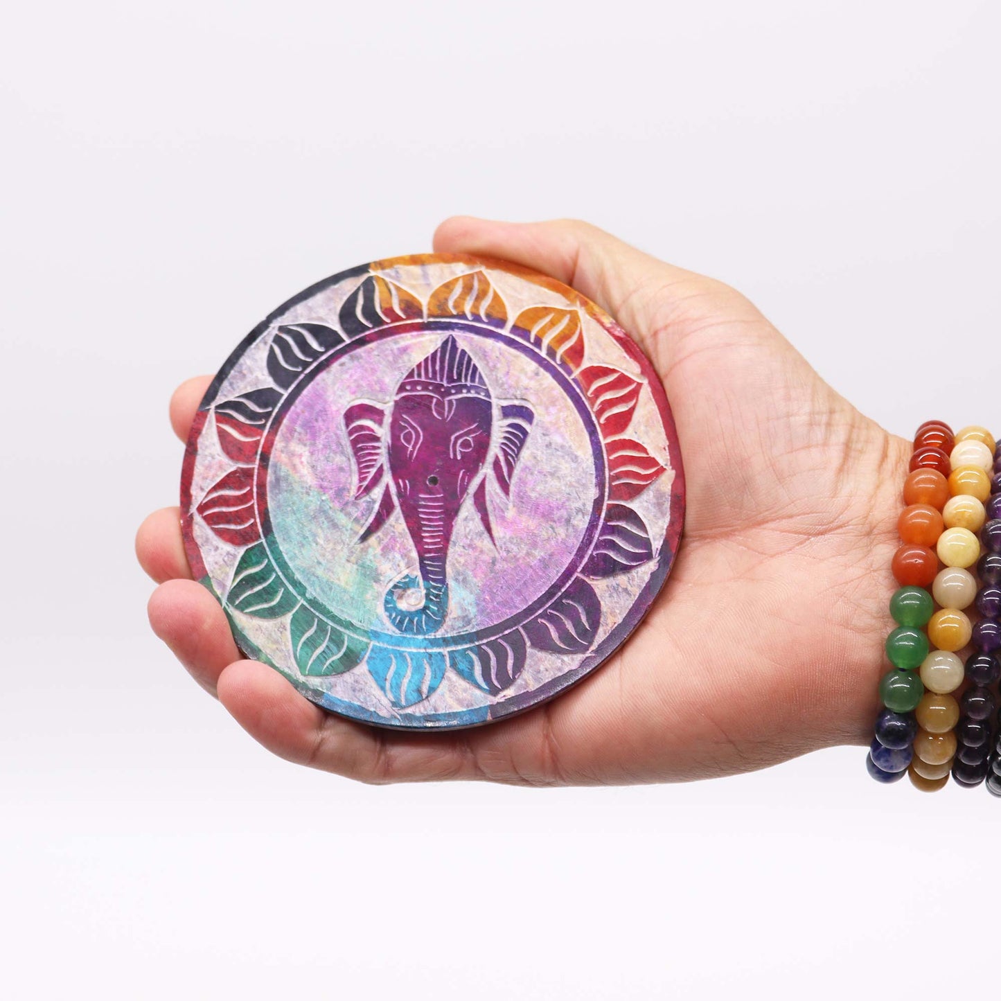Porte-encens en forme de disque en stéatite 10 cm - Ganesh