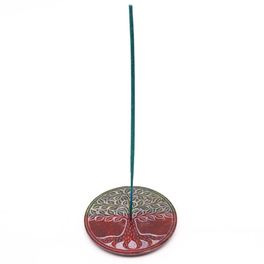 Specksteinscheiben-Räucherstäbchenhalter 10cm - Baum des Lebens