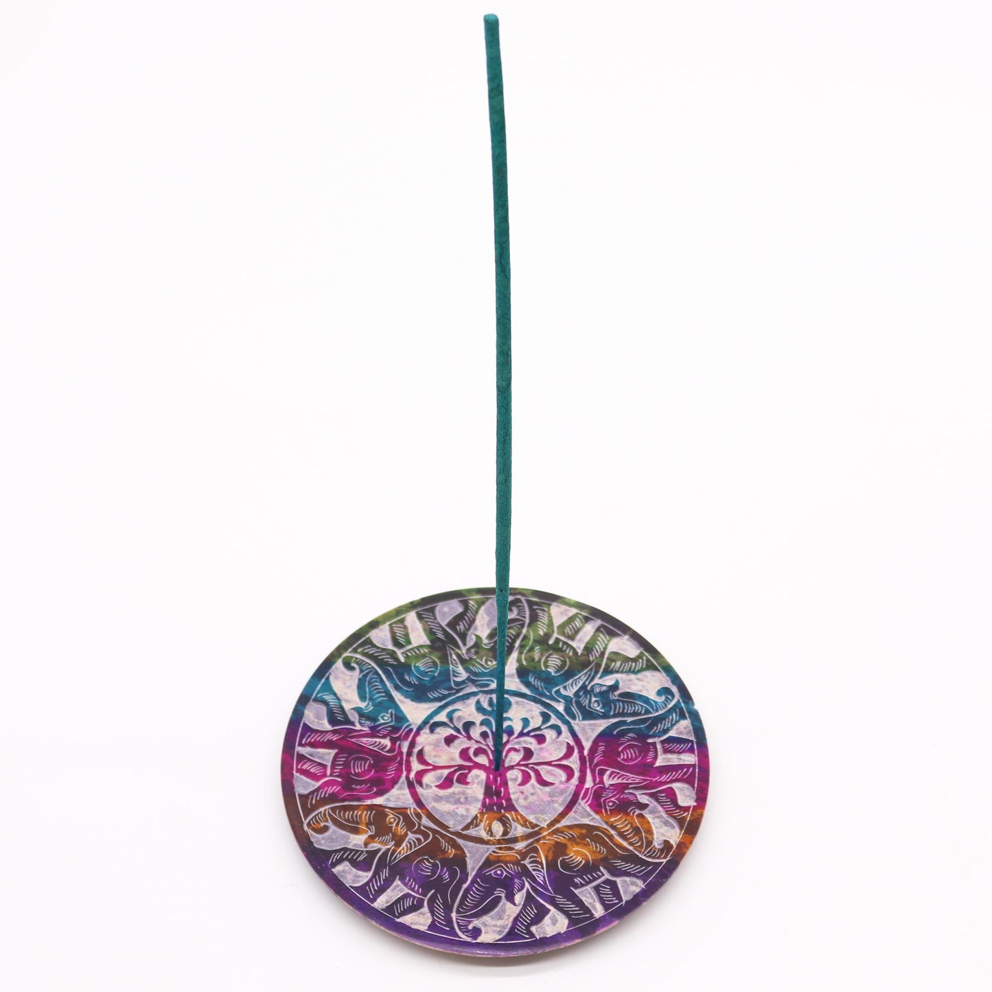 Porte-encens en stéatite 12 cm - 6 éléphants porte-bonheur
