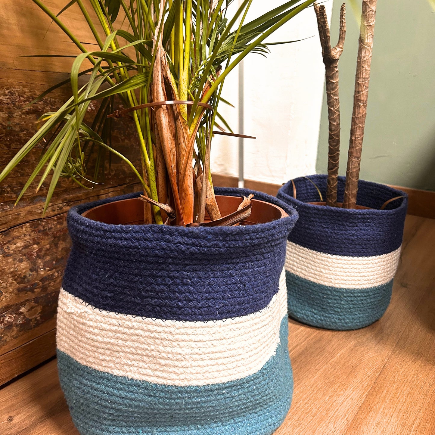 Set mit 3 Juteseilkörben mit bösem Blick – 15 cm / 20 cm / 25 cm