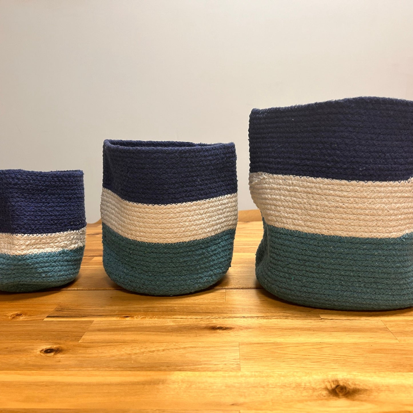 Set mit 3 Juteseilkörben mit bösem Blick – 15 cm / 20 cm / 25 cm