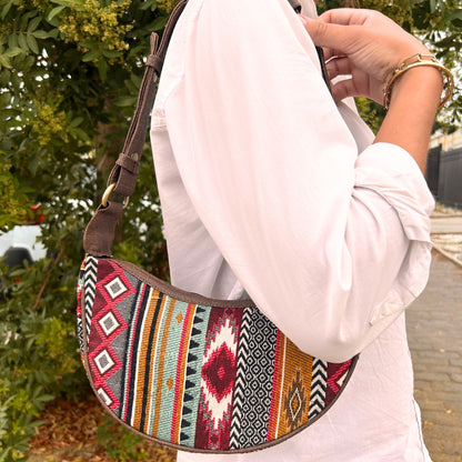 Bolso Hobo de Jacquard - Tonos Marrones Intensos (correa marrón)
